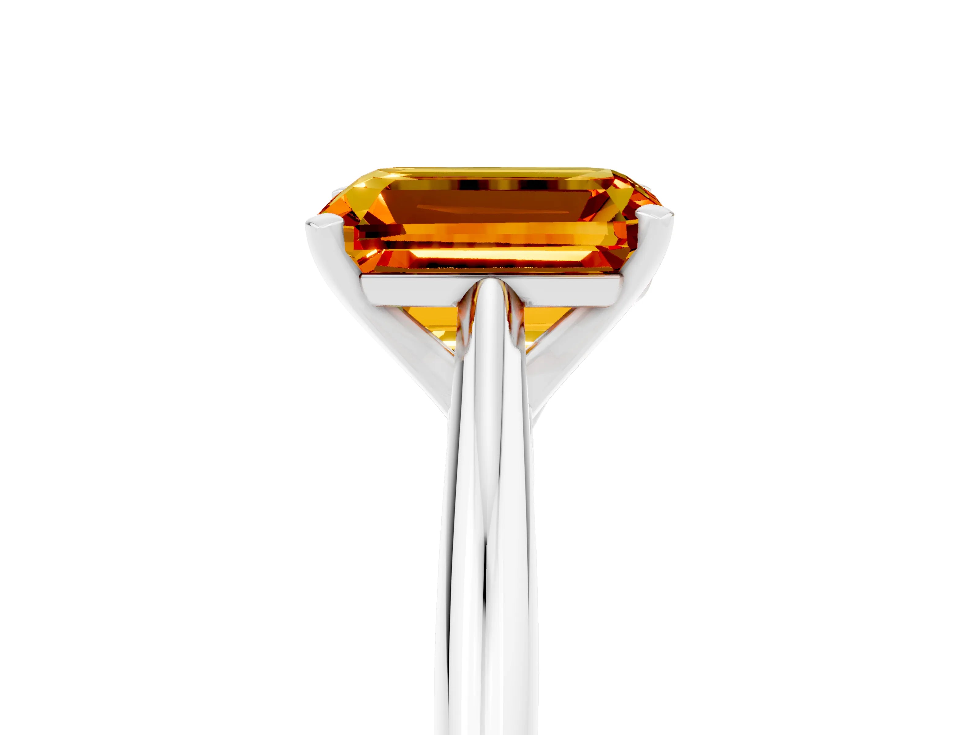 White gold Emerald Cut Citrine Solitaire Engagement Ring with Cathedral Setting and Four-Prong Mount_17