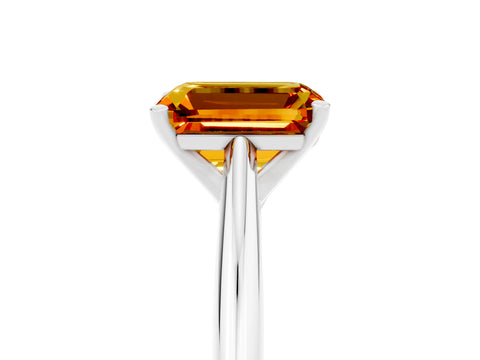 White gold Emerald Cut Citrine Solitaire Engagement Ring with Cathedral Setting and Four-Prong Mount_17