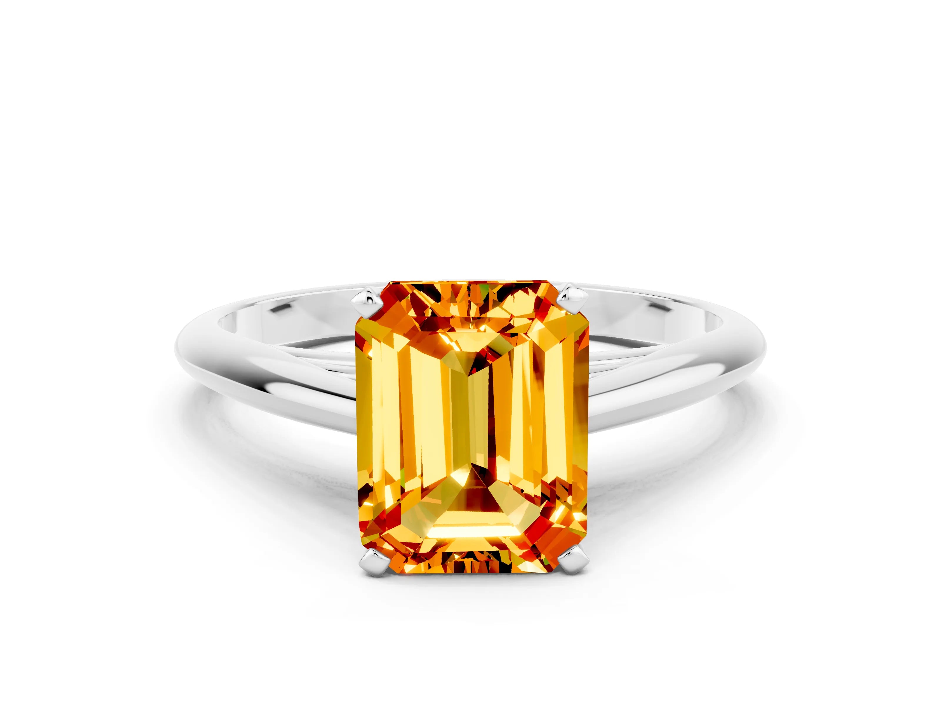 White gold Emerald Cut Citrine Solitaire Engagement Ring with Cathedral Setting and Four-Prong Mount_24
