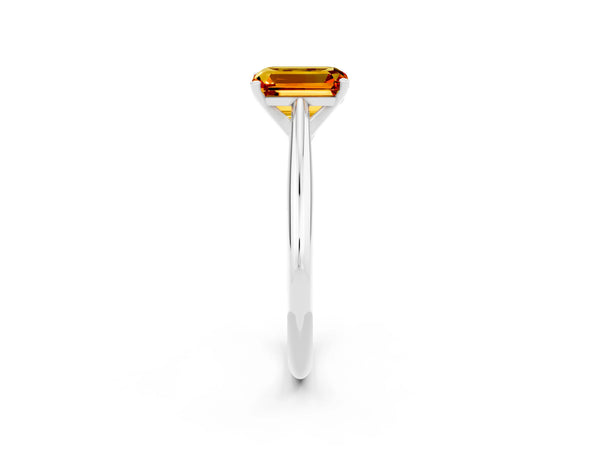 White gold Emerald Cut Citrine Solitaire Engagement Ring with Cathedral Setting and Four-Prong Mount