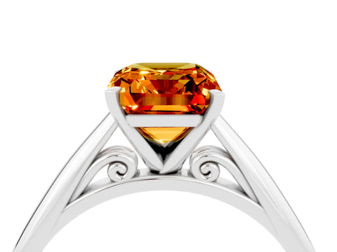 White gold Emerald Cut Citrine Solitaire Engagement Ring with Cathedral Setting and Four-Prong Mount_28