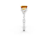 White gold Emerald Cut Citrine Solitaire Engagement Ring with Celtic Knot Band and Four-Prong Setting_2