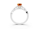 White gold Emerald Cut Citrine Solitaire Engagement Ring with Celtic Knot Band and Four-Prong Setting_3