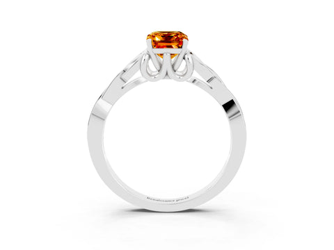 White gold Emerald Cut Citrine Solitaire Engagement Ring with Celtic Knot Band and Four-Prong Setting_3