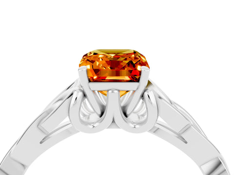 White gold Emerald Cut Citrine Solitaire Engagement Ring with Celtic Knot Band and Four-Prong Setting_4