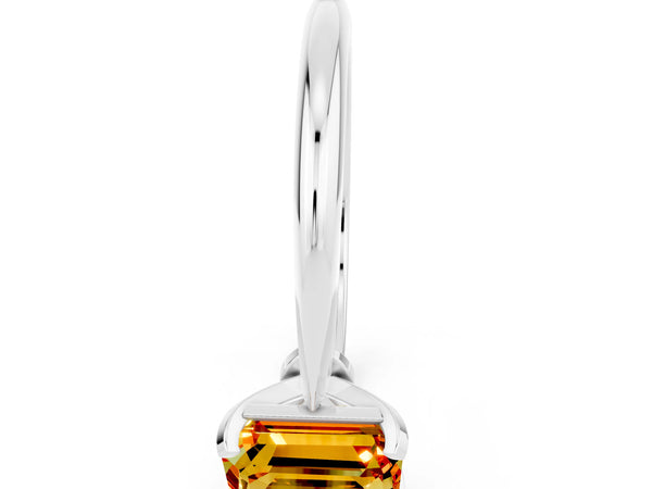 White gold Emerald Cut Citrine Solitaire Engagement Ring with Classic Band and Four-Prong Setting