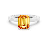 White gold Emerald Cut Citrine Solitaire Engagement Ring with Classic Band and Four-Prong Setting_24