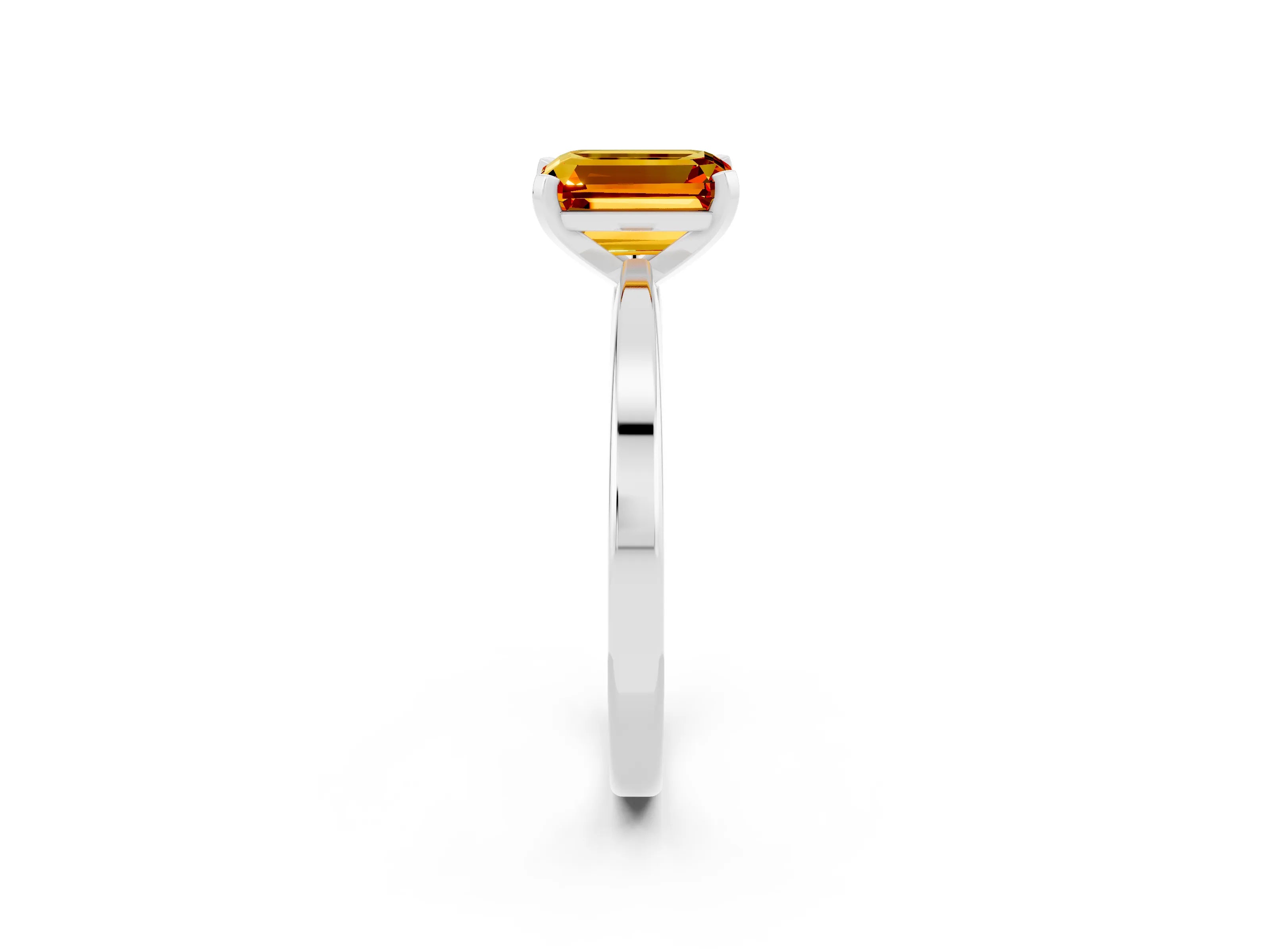 White gold Emerald Cut Citrine Solitaire Engagement Ring with Classic Band and Four-Prong Setting_26