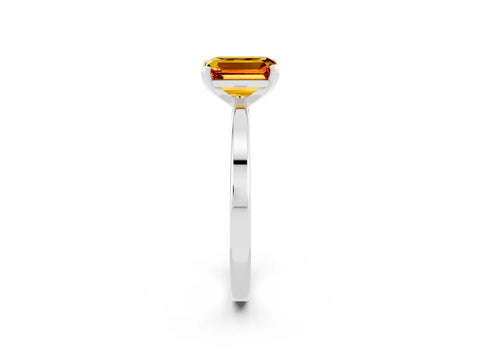 White gold Emerald Cut Citrine Solitaire Engagement Ring with Classic Band and Four-Prong Setting_26