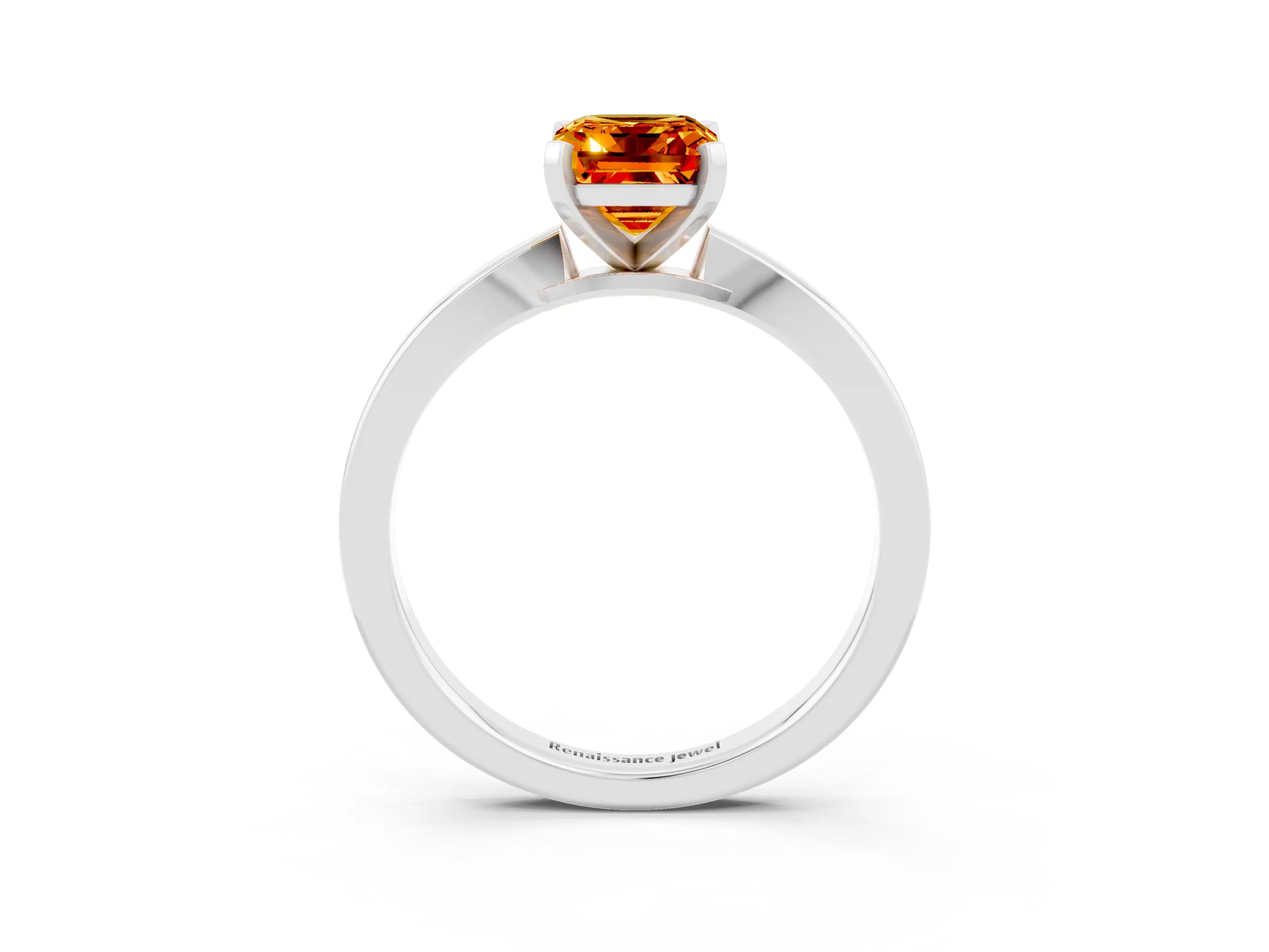 White gold Emerald Cut Citrine Solitaire Engagement Ring with Classic Band and Four-Prong Setting_27