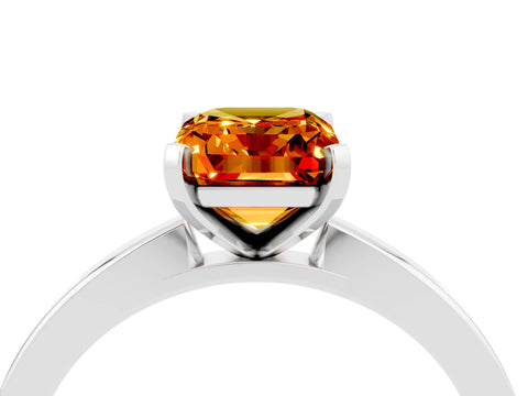 White gold Emerald Cut Citrine Solitaire Engagement Ring with Classic Band and Four-Prong Setting_28