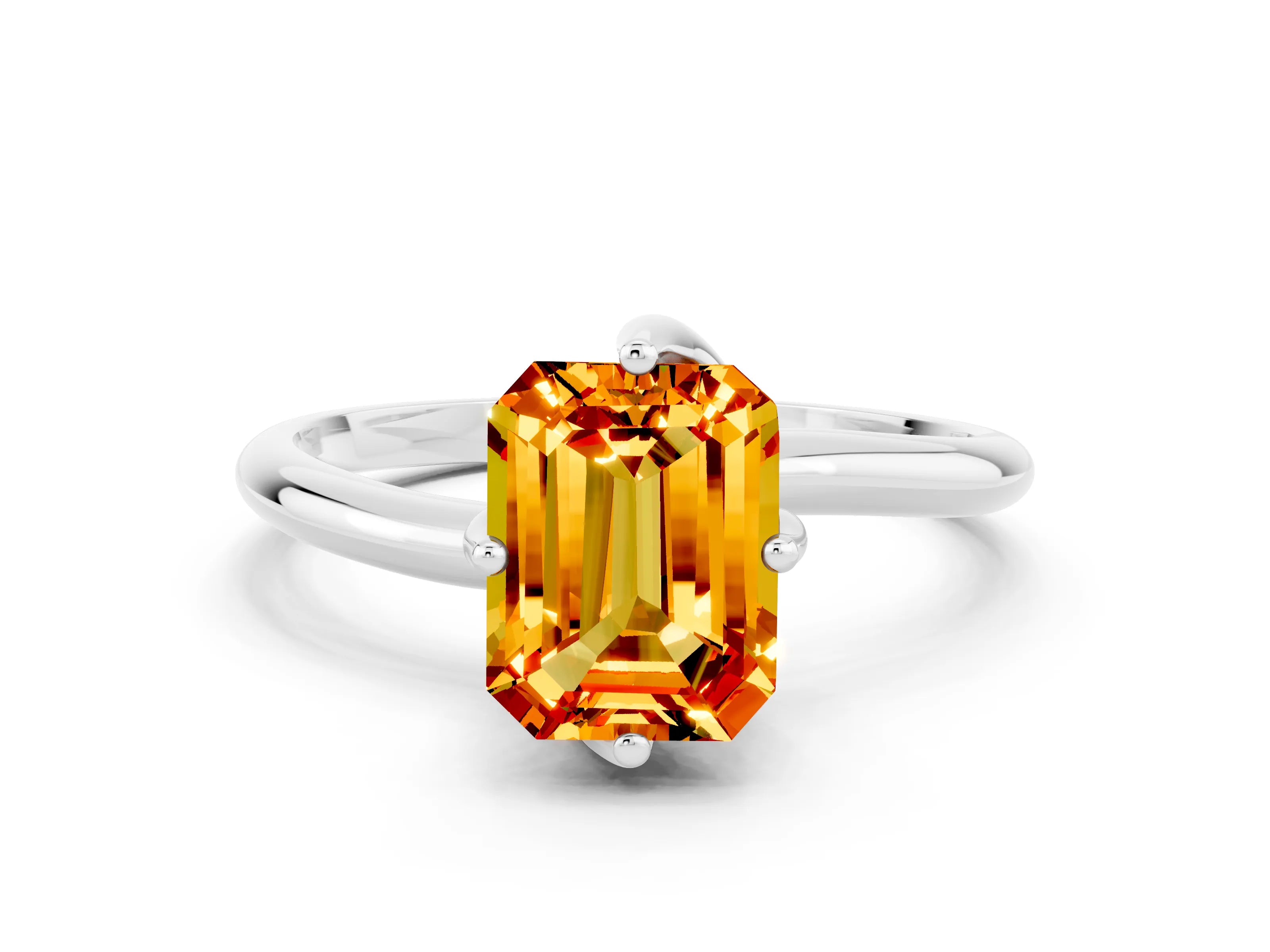 White gold Emerald Cut Citrine Solitaire Engagement Ring with Four-Prong Setting and Classic Band_36