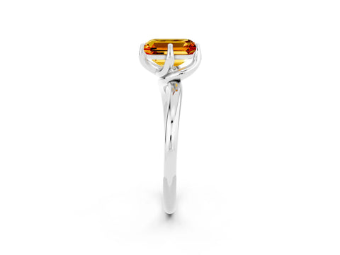 White gold Emerald Cut Citrine Solitaire Engagement Ring with Four-Prong Setting and Classic Band_37