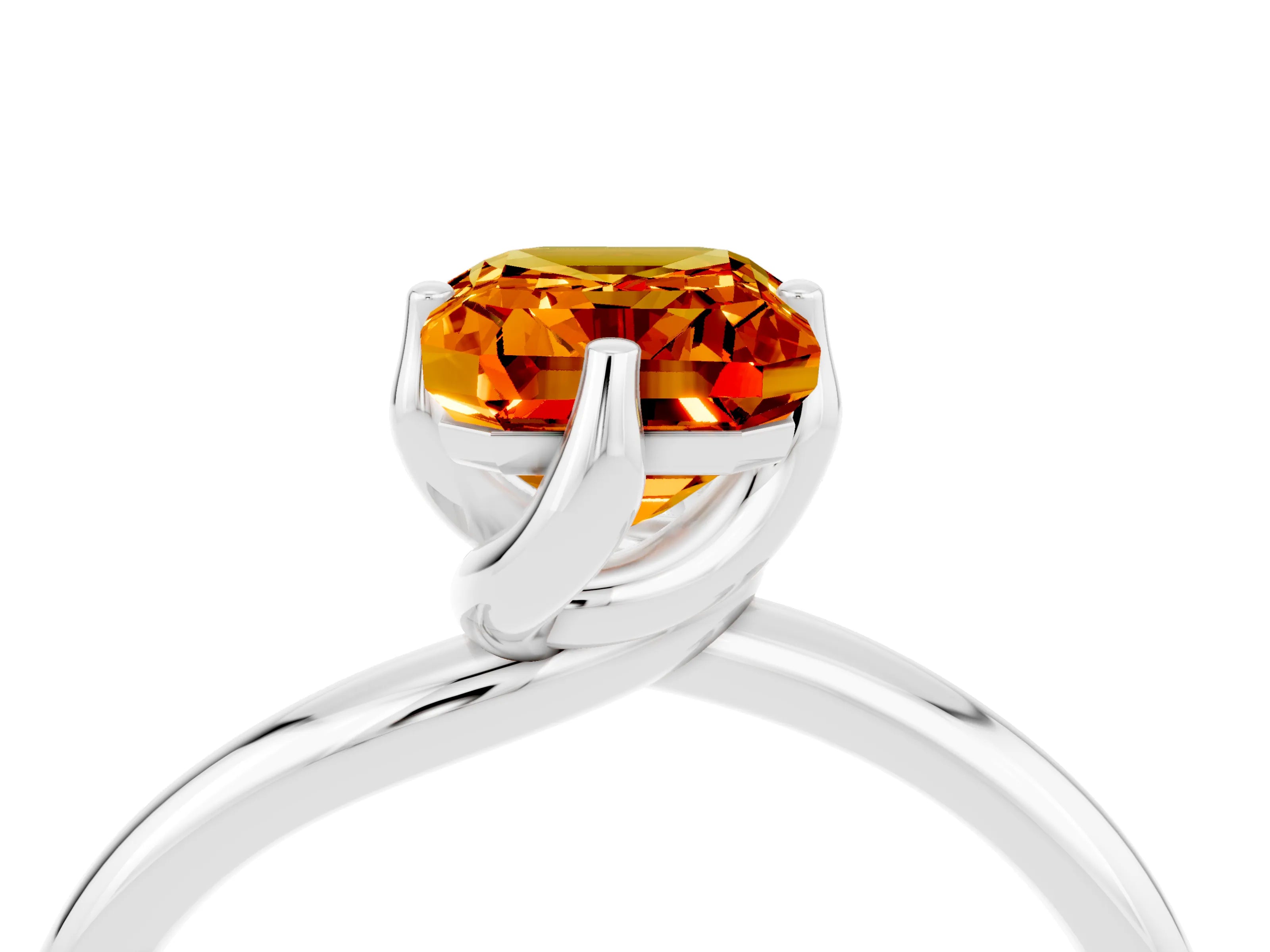 White gold Emerald Cut Citrine Solitaire Engagement Ring with Four-Prong Setting and Classic Band_40
