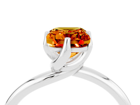 White gold Emerald Cut Citrine Solitaire Engagement Ring with Four-Prong Setting and Classic Band_40