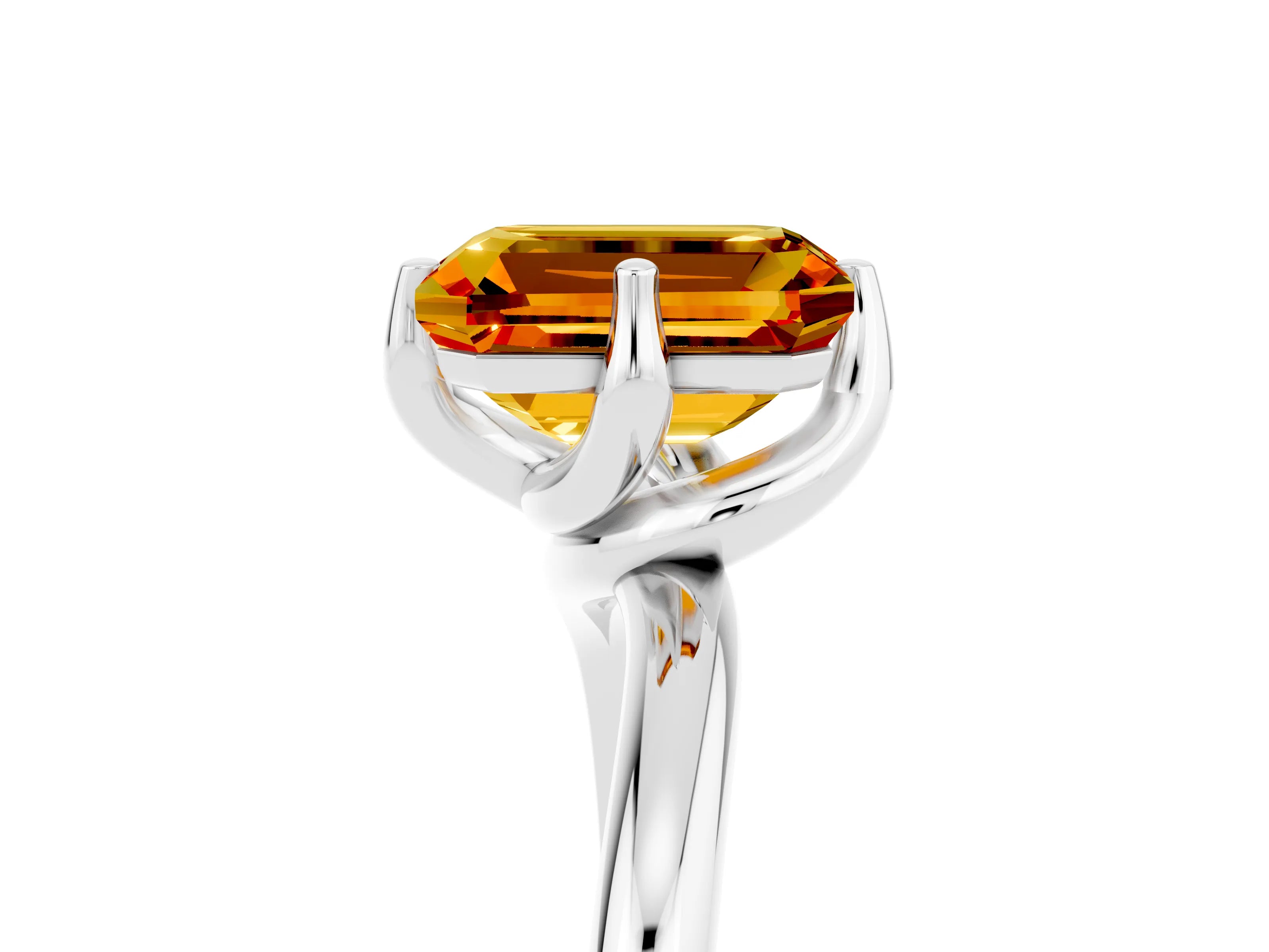 White gold Emerald Cut Citrine Solitaire Engagement Ring with Four-Prong Setting and Classic Band_41