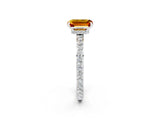 White gold Emerald Cut Citrine Solitaire Engagement Ring with Pavé Band and Four-Prong Setting_2