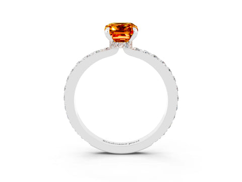 White gold Emerald Cut Citrine Solitaire Engagement Ring with Pavé Band and Four-Prong Setting_3
