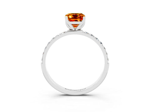 White gold Emerald Cut Citrine Solitaire Engagement Ring with Pavé Band and Prong Setting_3