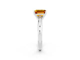 White gold Emerald Cut Citrine Solitaire Engagement Ring with Round Band and Four-Prong Setting_2