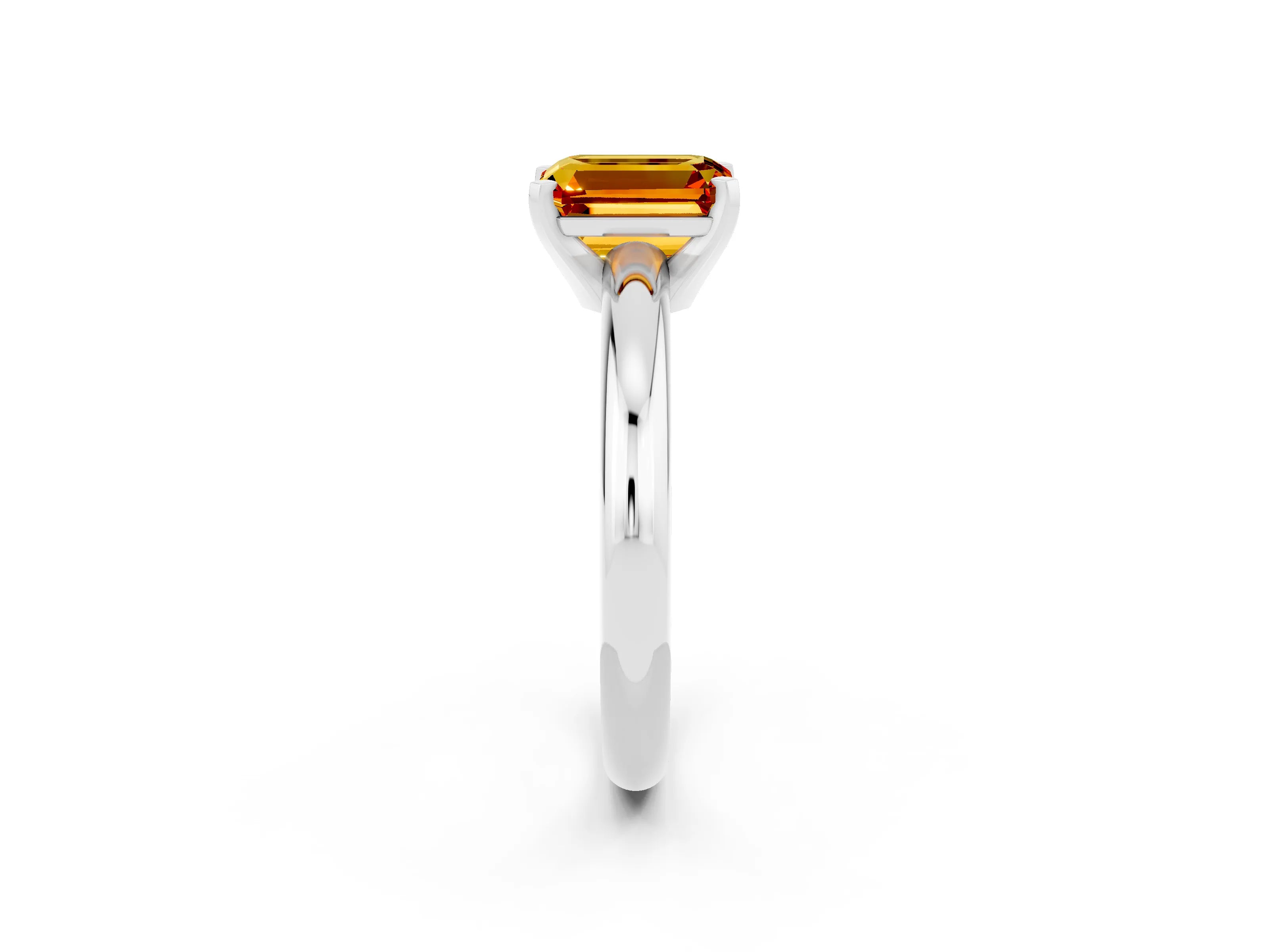 White gold Emerald Cut Citrine Solitaire Engagement Ring with Round Band and Four-Prong Setting_2