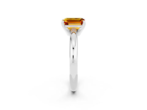 White gold Emerald Cut Citrine Solitaire Engagement Ring with Round Band and Four-Prong Setting_2