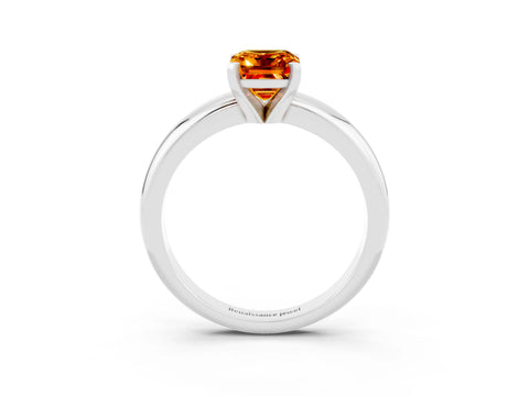 White gold Emerald Cut Citrine Solitaire Engagement Ring with Round Band and Four-Prong Setting_3