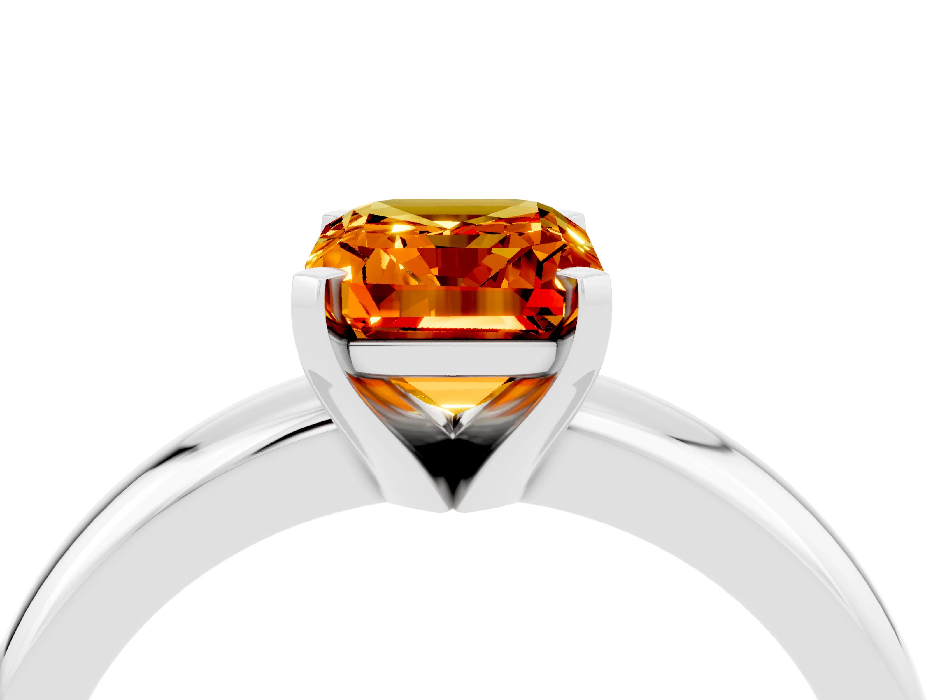 White gold Emerald Cut Citrine Solitaire Engagement Ring with Round Band and Four-Prong Setting_4