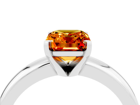 White gold Emerald Cut Citrine Solitaire Engagement Ring with Round Band and Four-Prong Setting_4