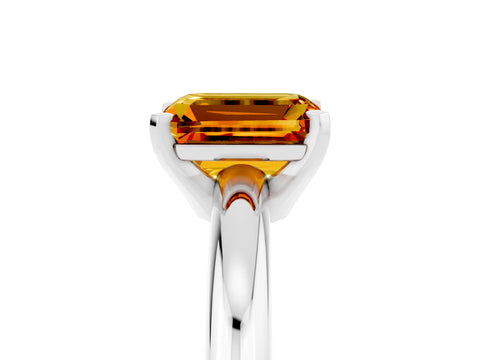 White gold Emerald Cut Citrine Solitaire Engagement Ring with Round Band and Four-Prong Setting_5