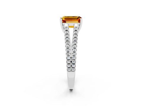White gold Emerald Cut Citrine Solitaire Engagement Ring with Split Shank Pavé Band_2