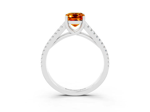 White gold Emerald Cut Citrine Solitaire Engagement Ring with Split Shank Pavé Band_3