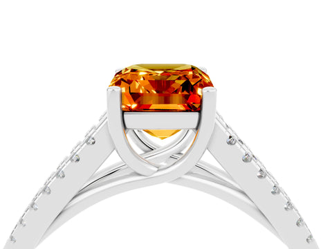 White gold Emerald Cut Citrine Solitaire Engagement Ring with Split Shank Pavé Band_4