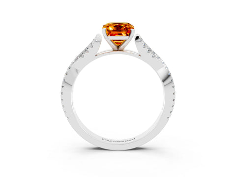 White gold Emerald Cut Citrine Solitaire Engagement Ring with Twisted Pavé Band and Four-Prong Setting_3