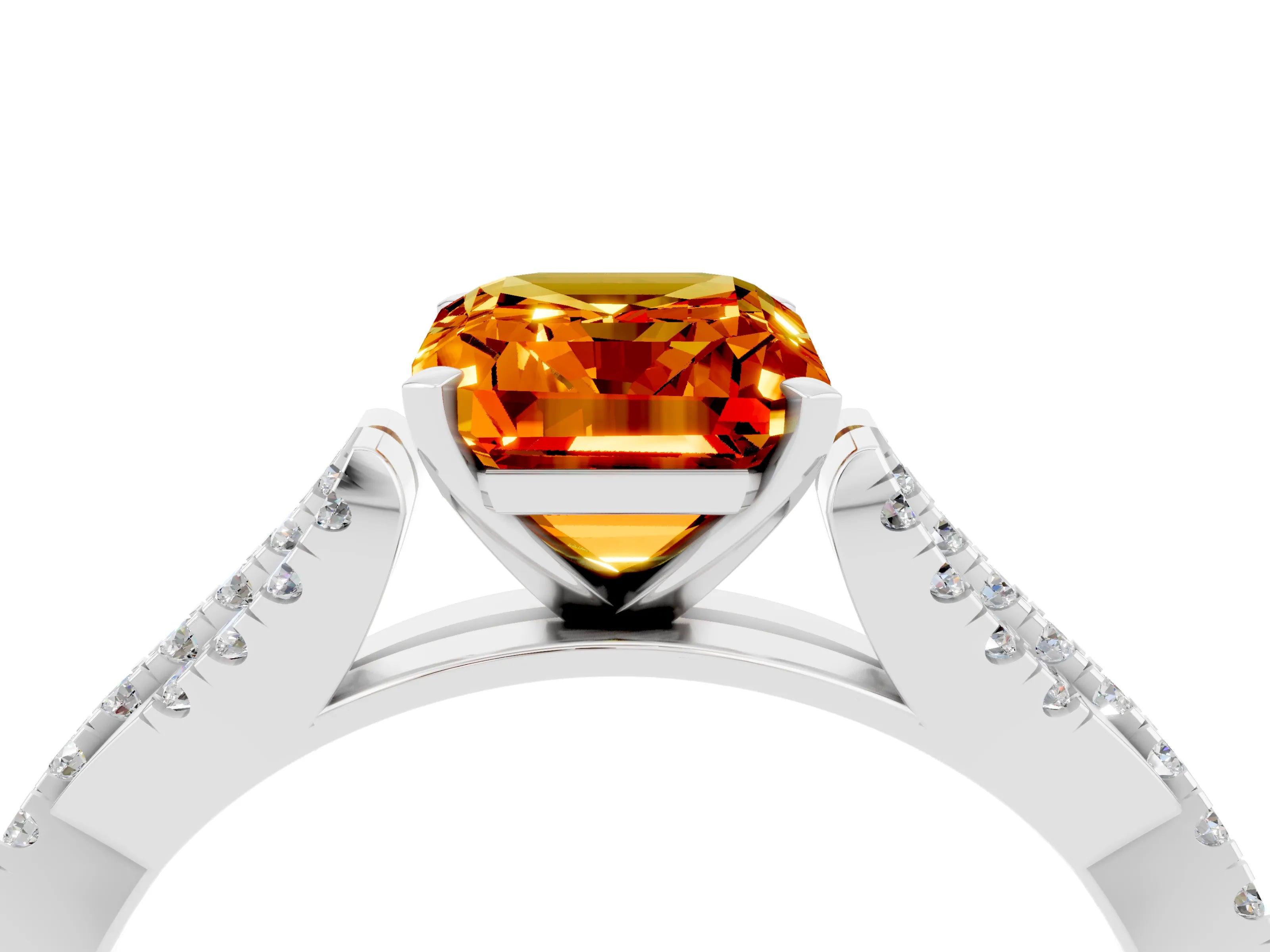 White gold Emerald Cut Citrine Solitaire Engagement Ring with Twisted Pavé Band and Four-Prong Setting_4