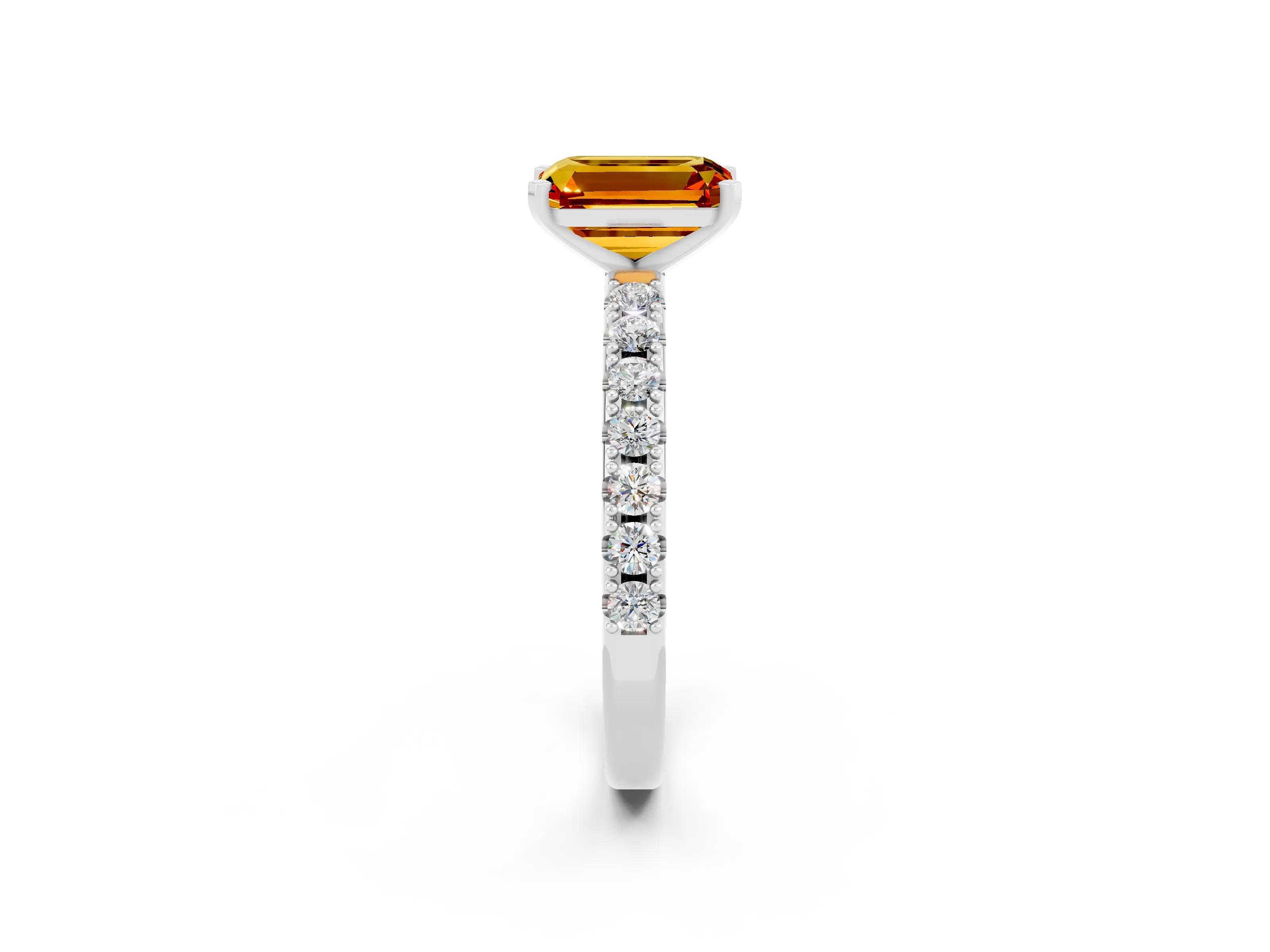 White gold Emerald Cut Citrine Solitaire Pavé Band with Four-Prong Setting_2
