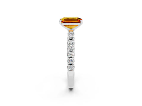 White gold Emerald Cut Citrine Solitaire Pavé Band with Four-Prong Setting_2