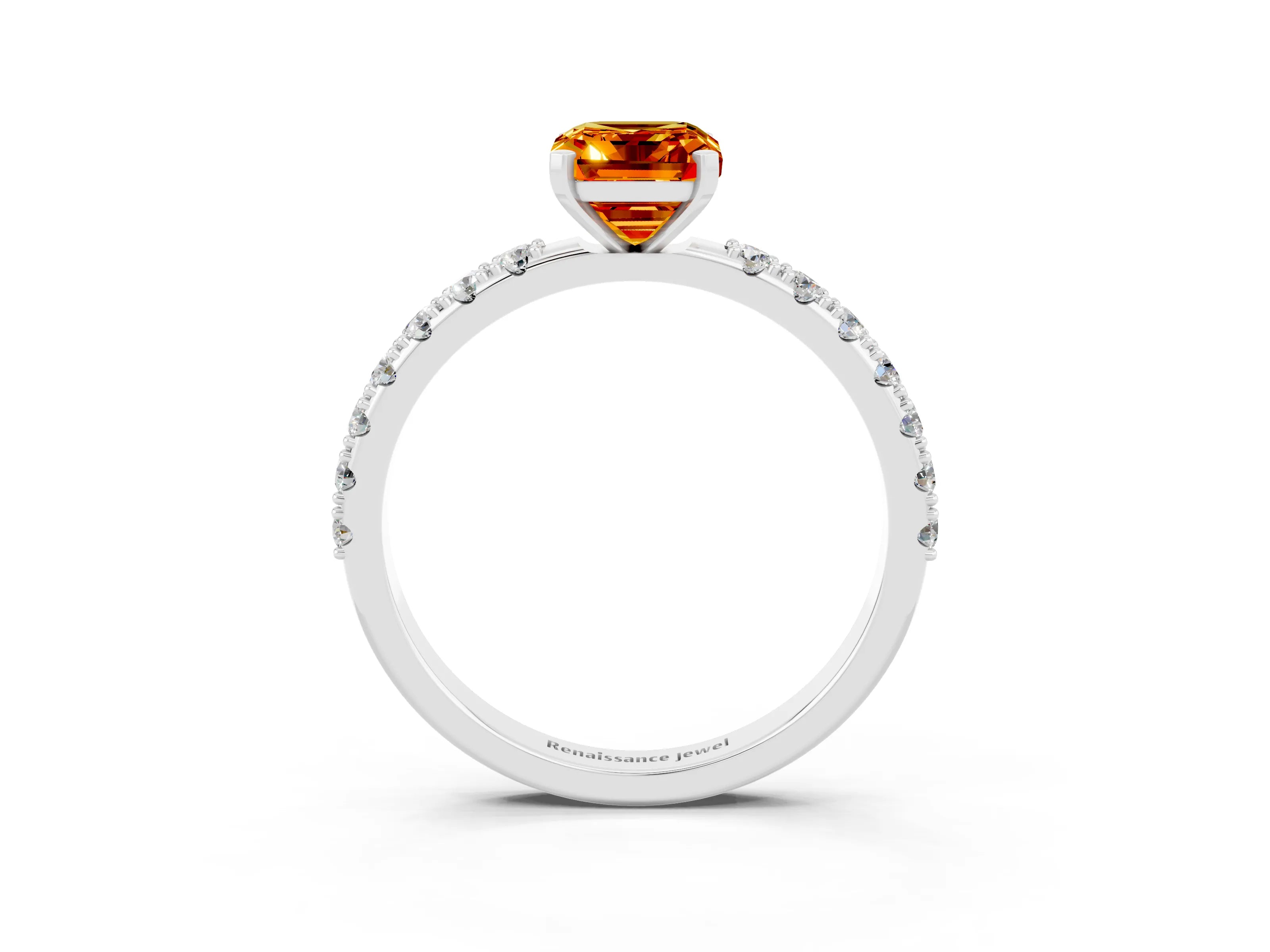 White gold Emerald Cut Citrine Solitaire Pavé Band with Four-Prong Setting_3