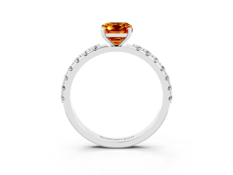 White gold Emerald Cut Citrine Solitaire Pavé Band with Four-Prong Setting_3