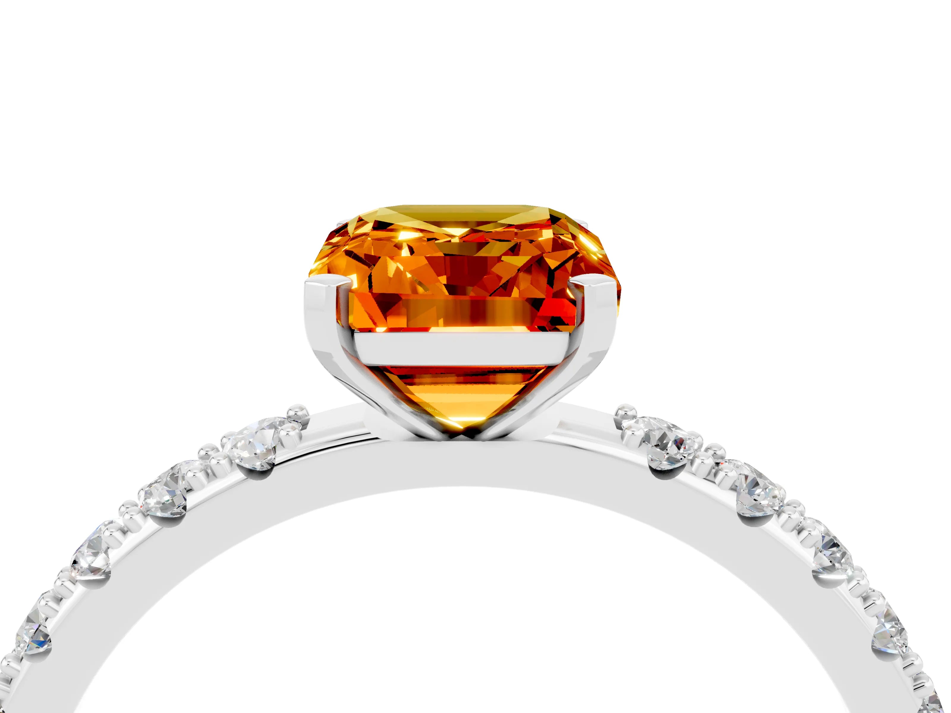 White gold Emerald Cut Citrine Solitaire Pavé Band with Four-Prong Setting_4