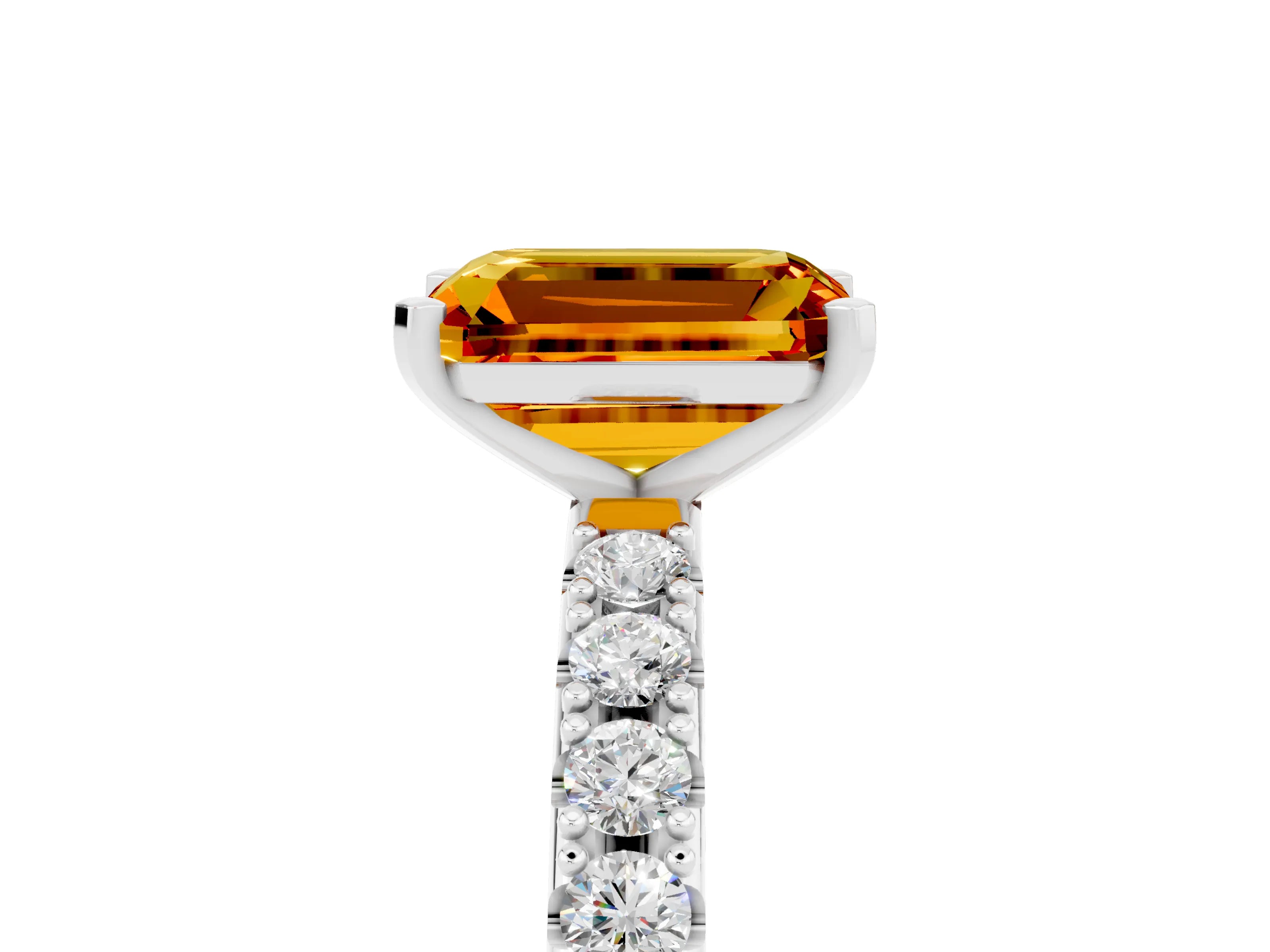 White gold Emerald Cut Citrine Solitaire Pavé Band with Four-Prong Setting_5