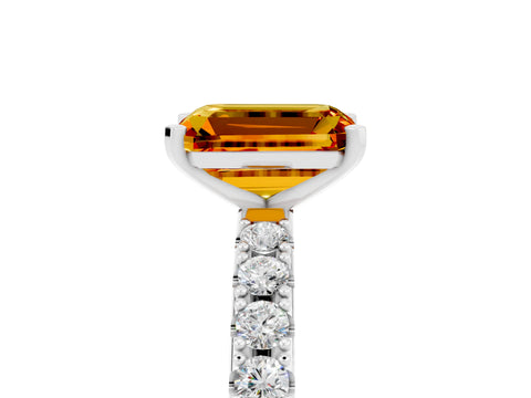 White gold Emerald Cut Citrine Solitaire Pavé Band with Four-Prong Setting_5