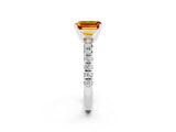 White gold Emerald Cut Citrine Solitaire Pavé Engagement Ring with Round Band and Prong Setting_14