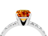 White gold Emerald Cut Citrine Solitaire Pavé Engagement Ring with Round Band and Prong Setting_16