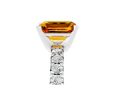 White gold Emerald Cut Citrine Solitaire Pavé Engagement Ring with Round Band and Prong Setting_17