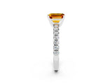 White gold Emerald Cut Citrine Solitaire Pavé Engagement Ring with Round Band and Prong Setting_74
