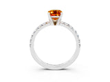 White gold Emerald Cut Citrine Solitaire Pavé Engagement Ring with Round Band and Prong Setting_75