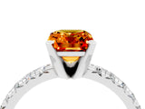 White gold Emerald Cut Citrine Solitaire Pavé Engagement Ring with Round Band and Prong Setting_76