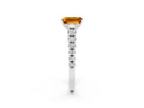 White gold Emerald Cut Citrine Solitaire Ring with Cathedral Setting and Pavé Band_2