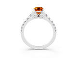 White gold Emerald Cut Citrine Solitaire Ring with Cathedral Setting and Pavé Band_3